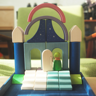 Grimm's 24新款小世界积木格林Grimms马卡龙阶梯几何形状木制玩具