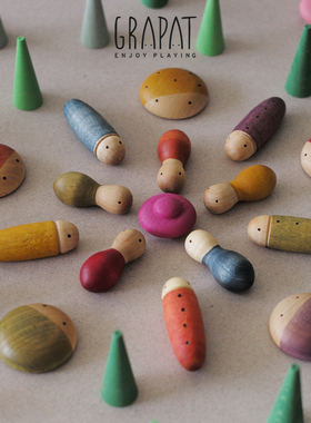 Grapat 华得福蒙式教育木制虫子仿真昆虫积木儿童想象力木头玩具