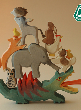 Ostheimer 手工木制动物场景过家家玩偶蒙式教育华德福木头玩具