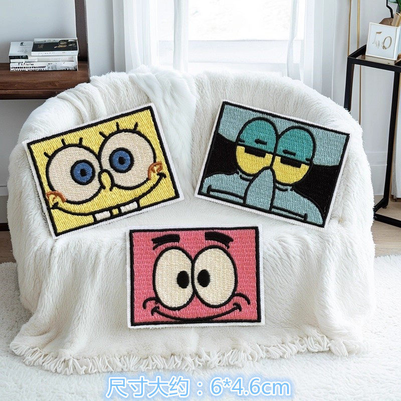 自粘款卡通刺绣海绵宝宝布贴衣服包包装饰贴花修补贴diy补丁贴