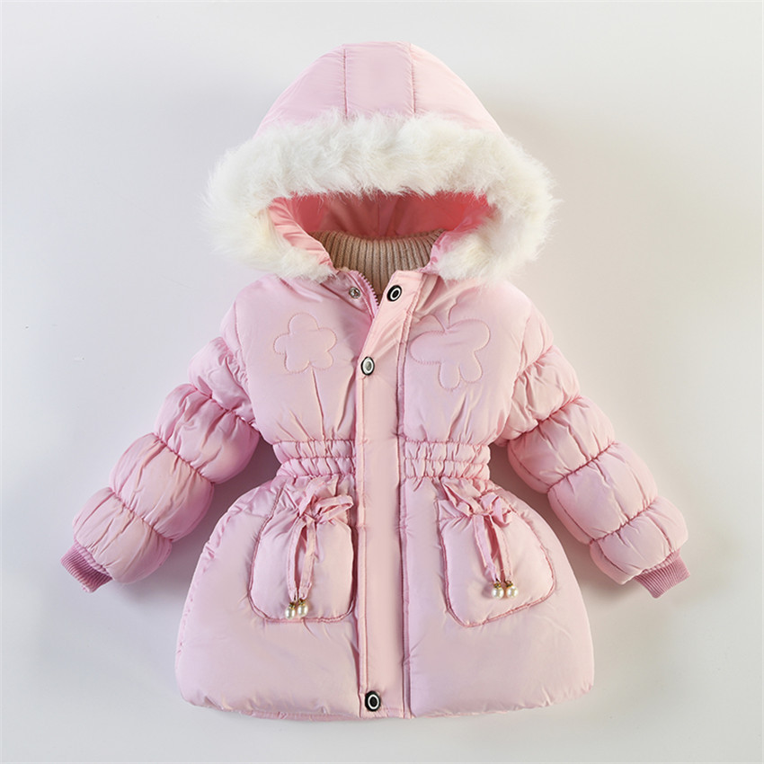 SAMGAMI BABY童装冬季新款女童纯色棉衣外套收腰连帽加绒棉服