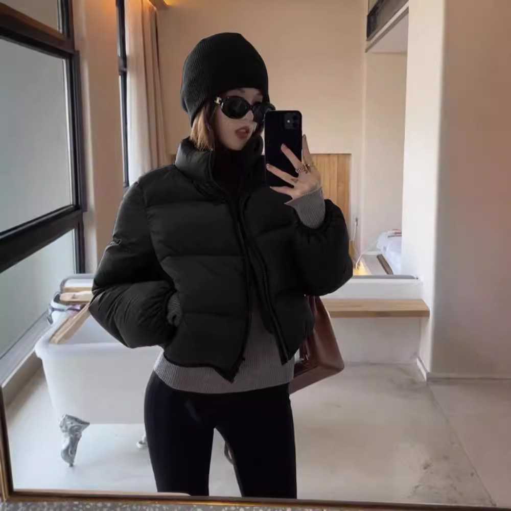 肯豆风穿搭黑色立领羽绒棉服女冬季加厚夹袄外套小个子短款派克服