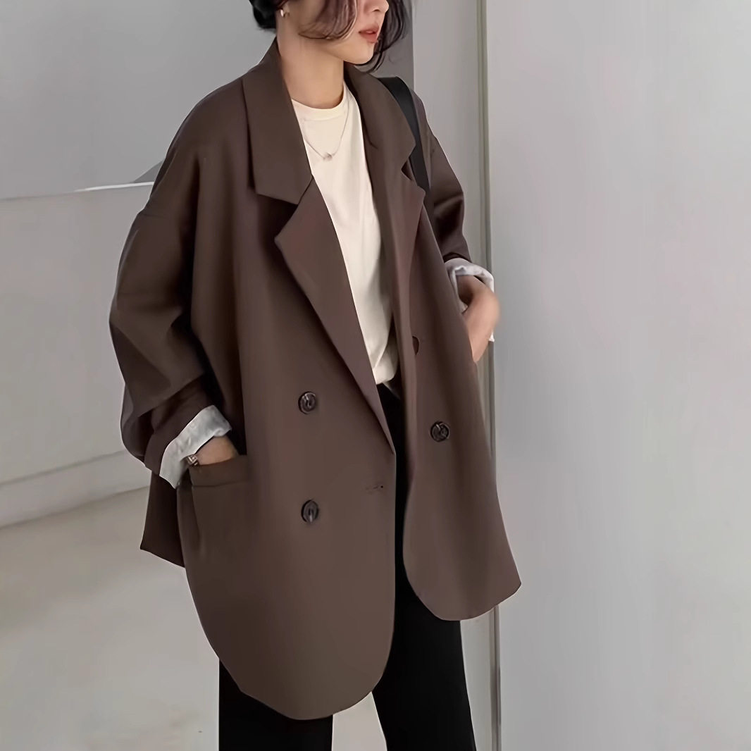 慵懒风西服外套女2025春秋季新款街头网红简约宽松咖啡色小西装