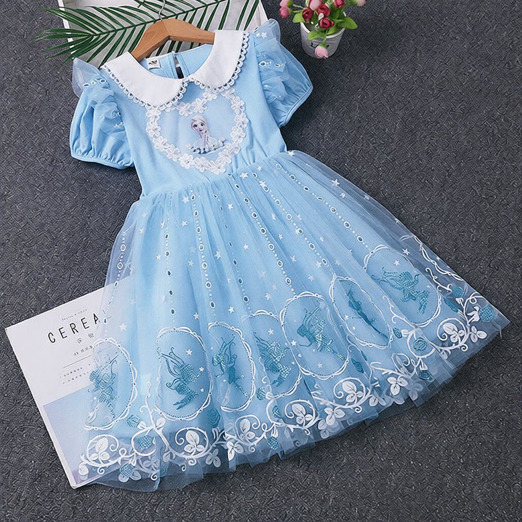 女童艾莎连衣裙夏款洋气儿童表演礼服裙子女孩网纱公主裙