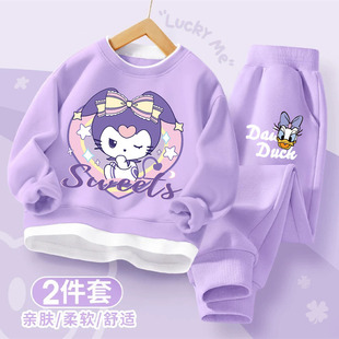 女童春秋套装2025新款中大童洋气时髦假两件童装儿童百搭两件套潮