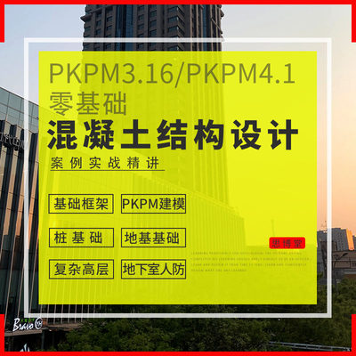 PKPM混凝土结构设计视频教程剪力墙钢框架高层案例地下室人防超限