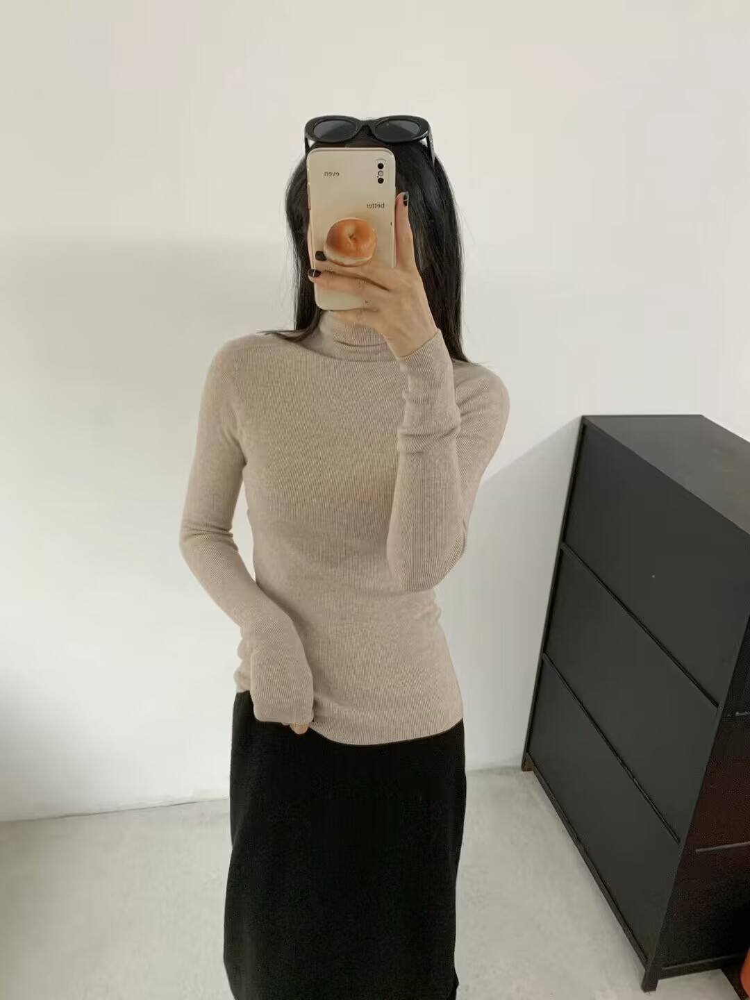 无缝一体柔软细腻羊毛羊绒高领竖条纹百搭长袖针织打底衫毛衣女士