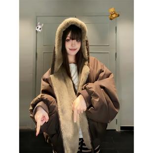 双面穿座山雕棉服女2025冬装 派克服皮草加绒棉衣加厚棉袄外套 新款