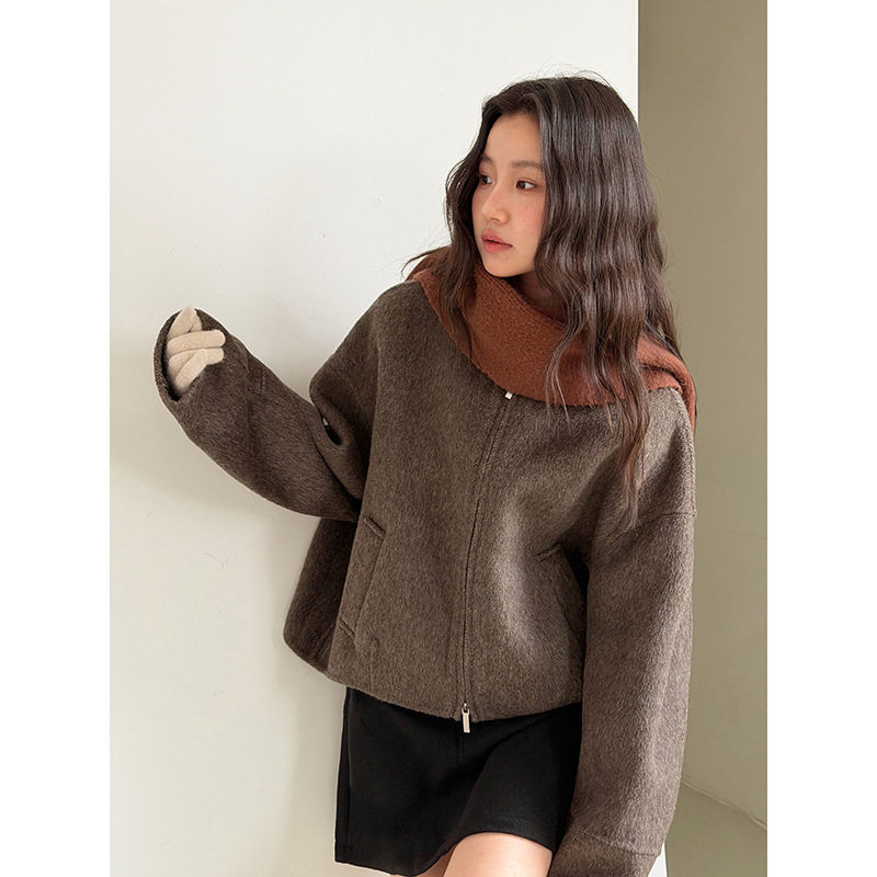 纯色简约圆领拉链短款呢子外套女冬季新款羊毛上衣,女装/女士精品,毛呢外套,淘宝优惠券,粉丝福利购,淘宝优惠卷