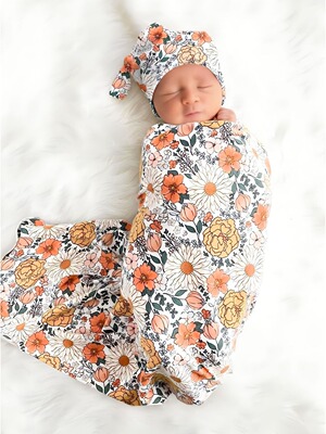 新生儿包巾胎帽发带月份牌四件套