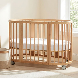 欧式轻奢多功能婴儿床榉木实木儿童床BASSINET BABY COT含床垫