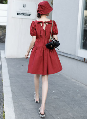 TERRE BLEUE泡泡袖连衣裙女2021夏季新款时尚气质百搭中长款裙子