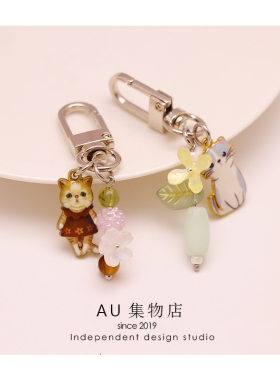 可爱复古猫咪花瓶钥匙扣