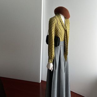 女 衬衫 设计感蝴蝶系带配西装 衬衣2026春秋气质通勤绿色波点长袖