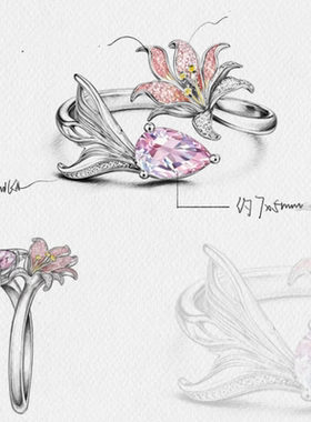 新款高版本祁煜嘉兰百合鱼尾戒指手绘设计乙游同人周边指环