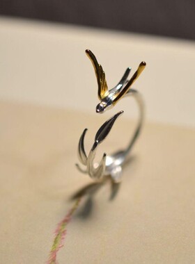 新款高版本立体燕子与柳枝图案造型戒指古风古典手饰