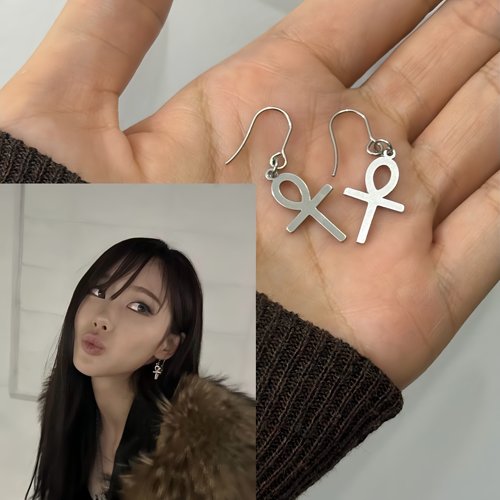 高品质新款吉赛尔giselle同款aeri酱安卡十字耳环简约韩系耳饰ins