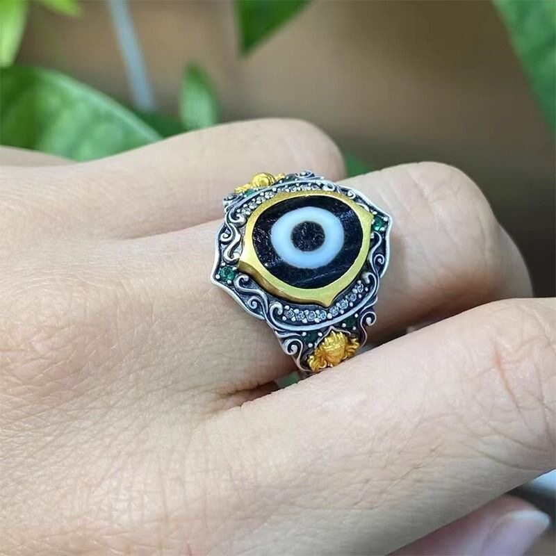 高品质现货新款镶嵌绿度母戒指藏式精工细雕民族风天珠戒指环