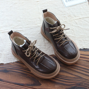 厚底短靴女秋季 单靴欧美范复古机车靴圆头短筒加绒英伦风马丁靴女