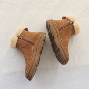 真皮保暖雪地靴女冬季 复古加绒短靴女 美拉德女靴厚底羊羔毛毛棉鞋