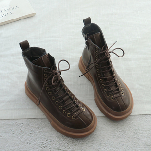 英伦风马丁靴女2024新款 秋冬侧拉链厚底加绒短靴女系带帅气骑士靴