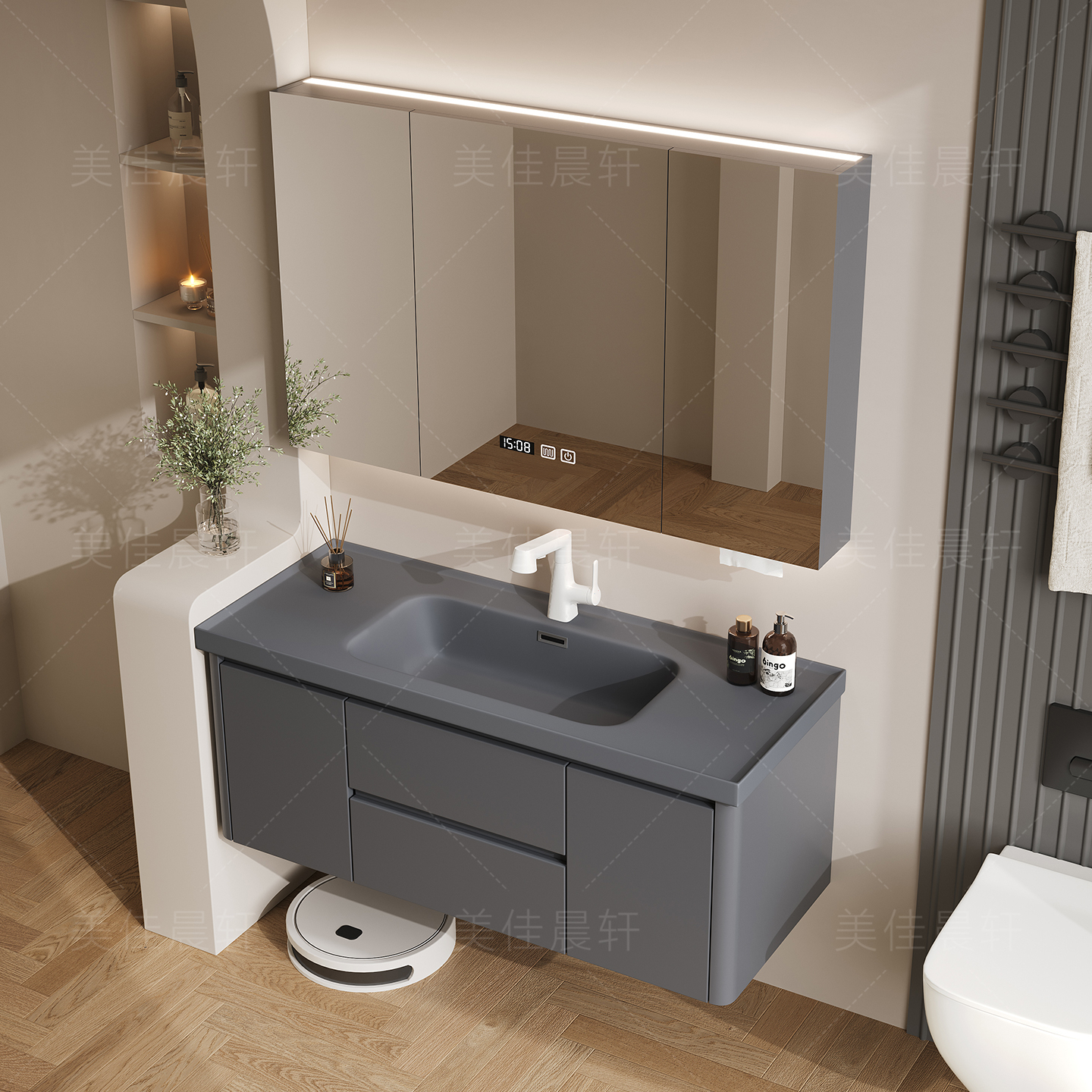 美佳晨轩全实木微晶石浴室柜组合