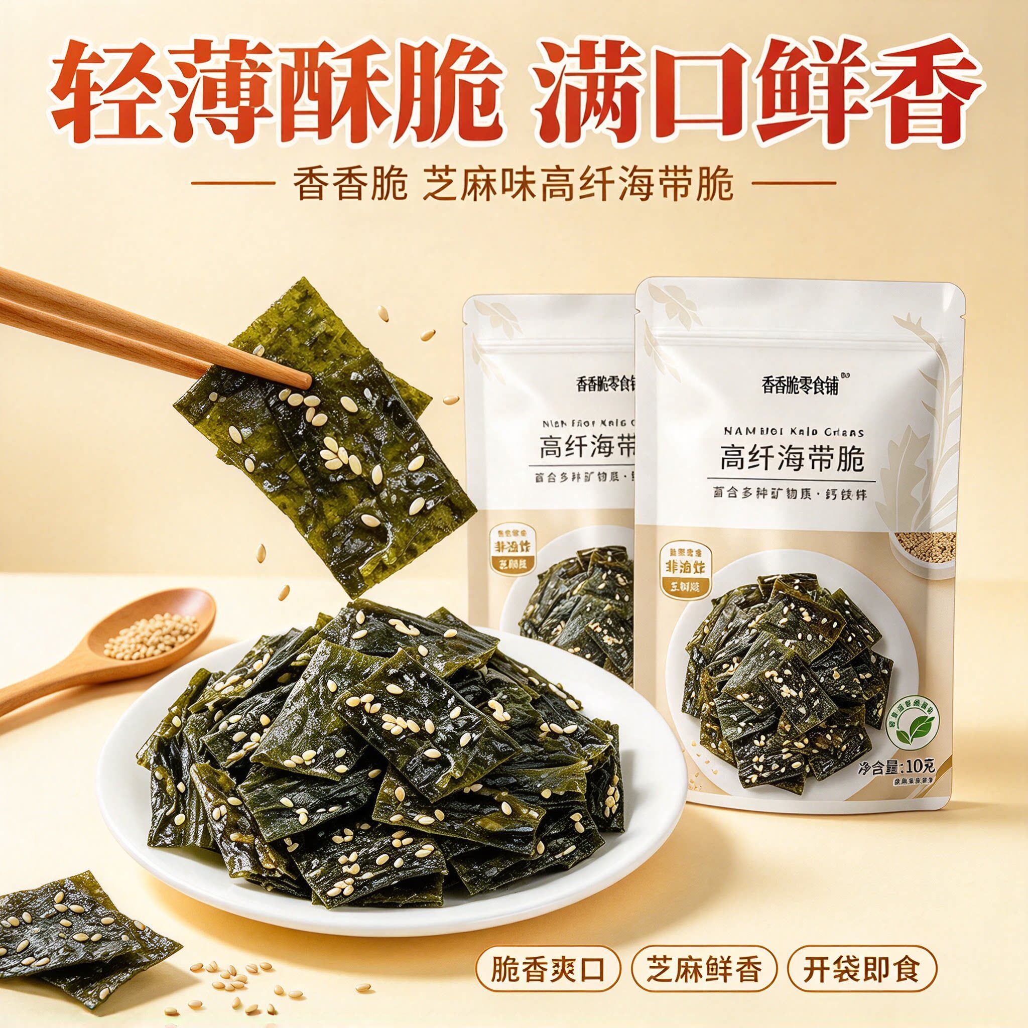 芝麻味高纤海带脆追剧海味小零食