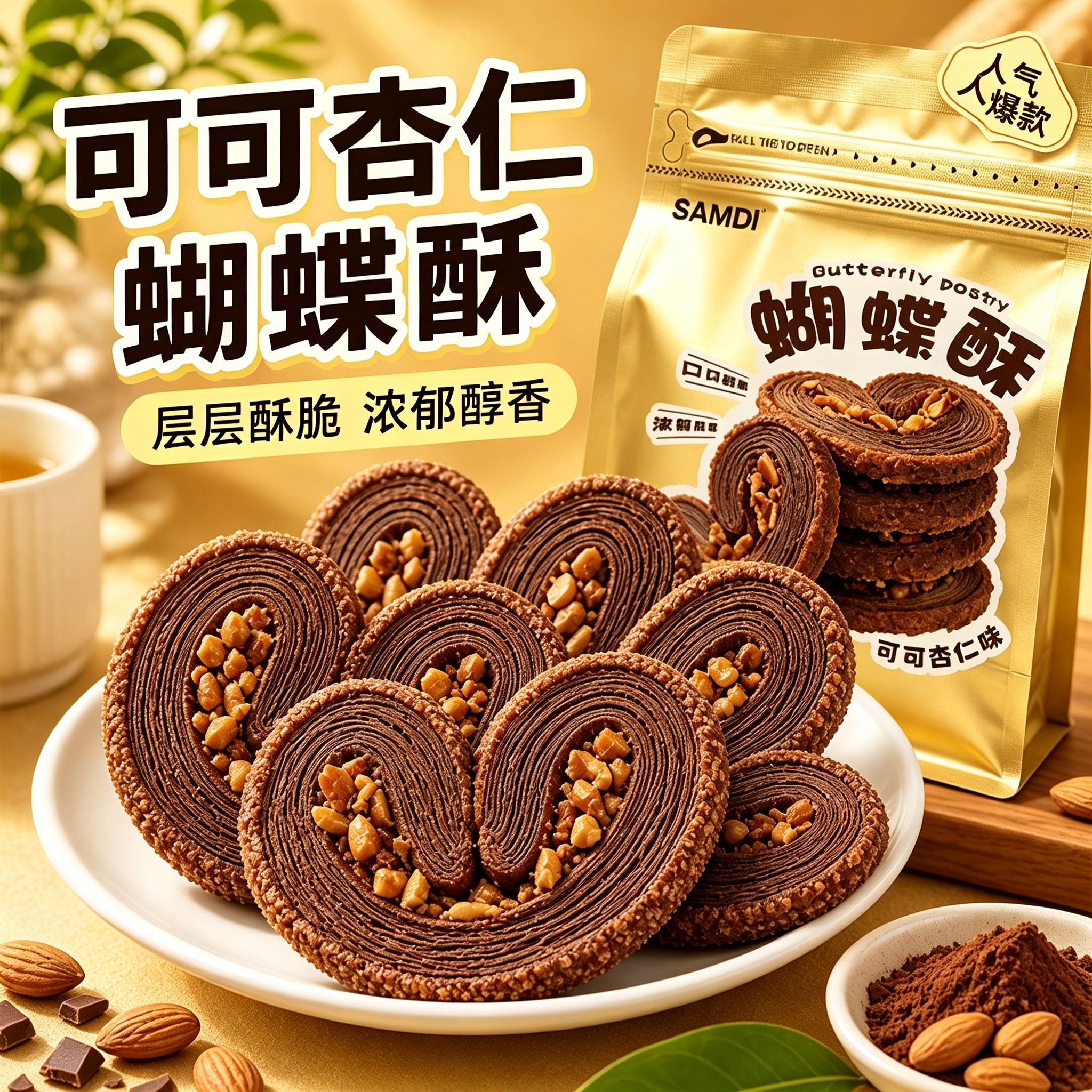 扁桃仁千层酥开心果蝴蝶酥上海风味特产网红糕点心独立包装小零食