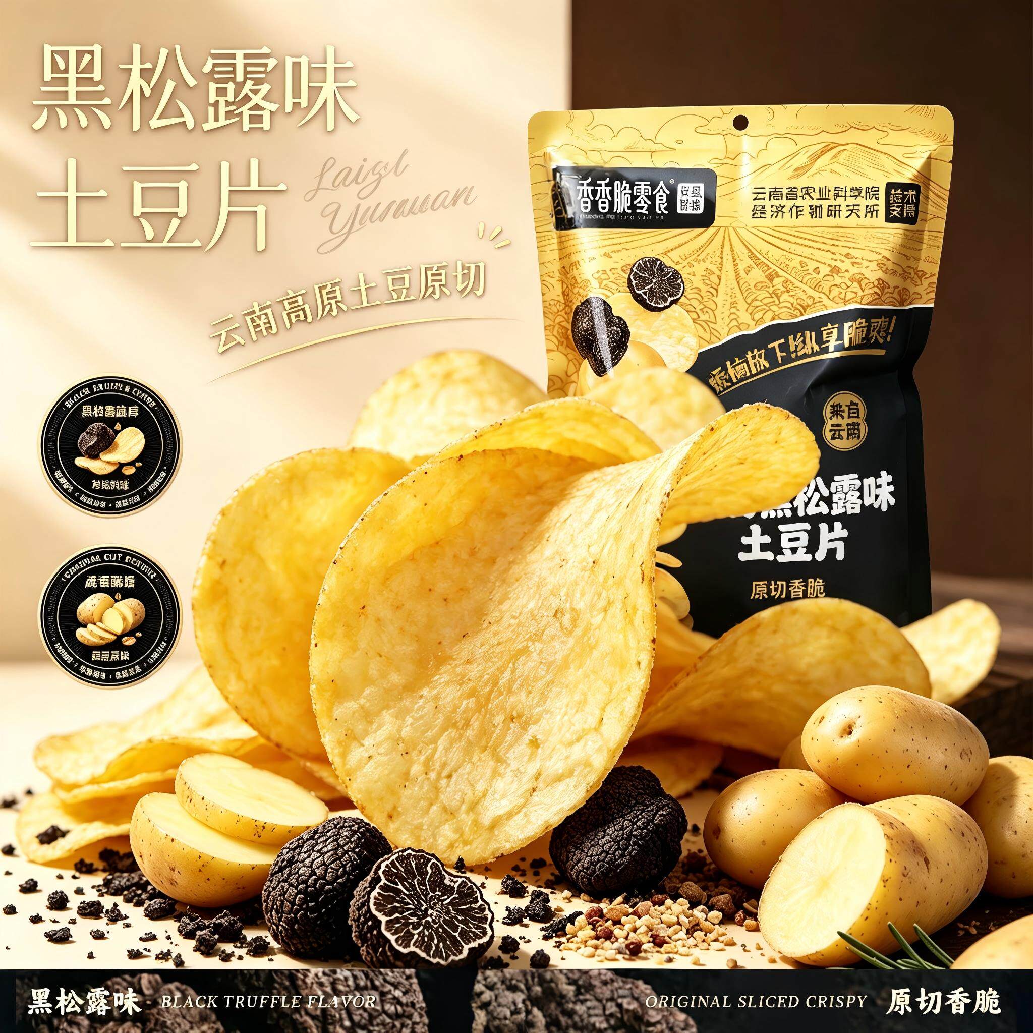 滇品客农科院黑松露味土豆片云南原切薯片洋芋片宿舍解馋休闲零食