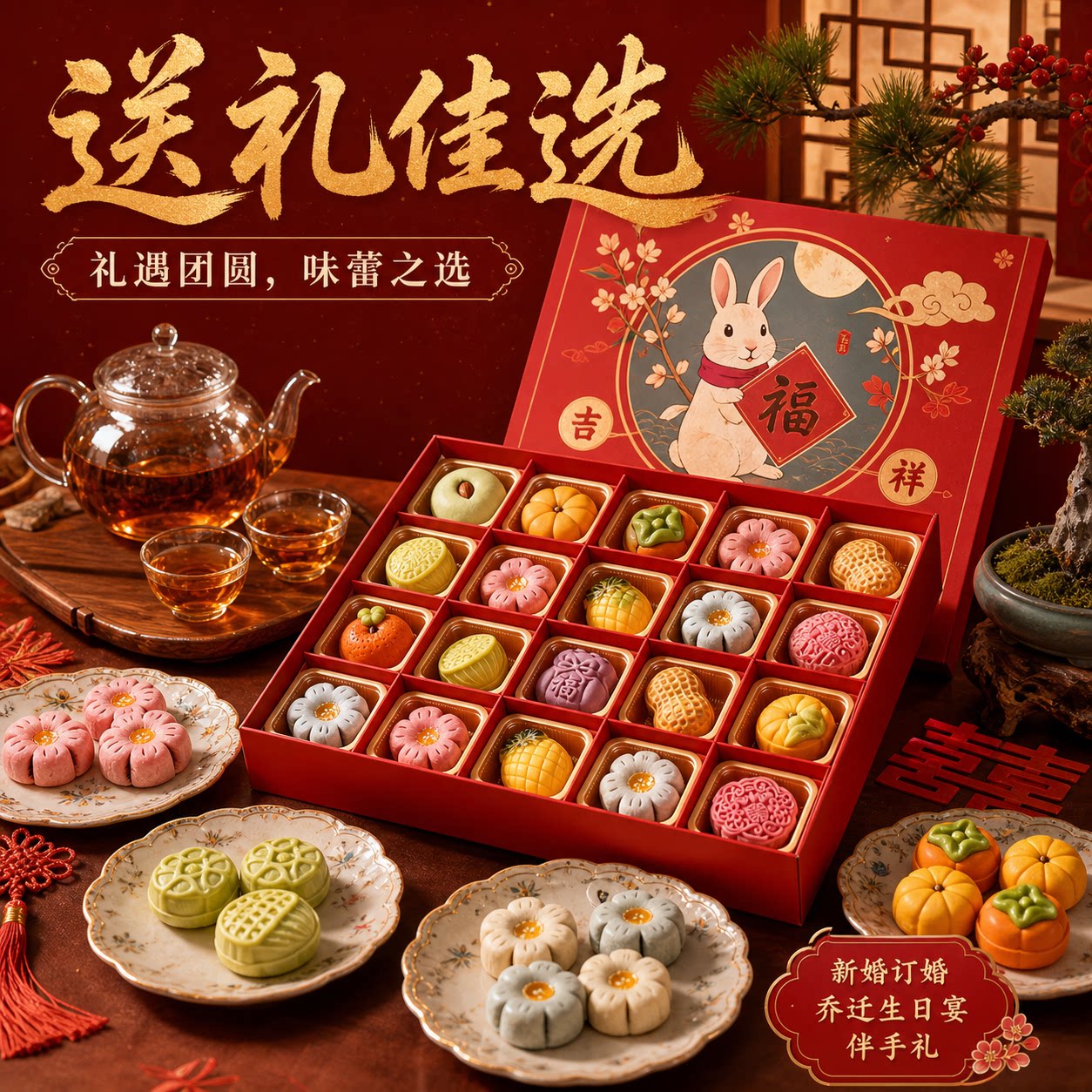 新中式甜品台摆盘糕点订婚结婚