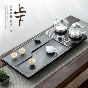 家用功夫茶具简约茶台工厂 乌金石头茶盘一体全自动电磁炉套装