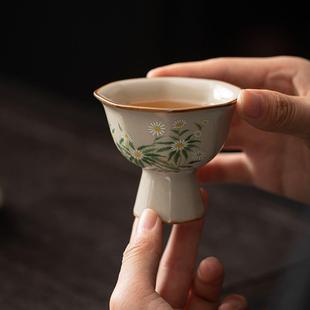 汝窑茶杯高足杯陶瓷家用主人杯单杯个人专用茶具茶盏品茗杯