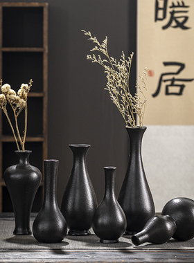 观音玉净瓶白瓷陶瓷黑色花插瓷器小花瓶水培花器家居饰品茶道摆件