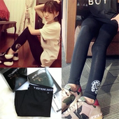 打底裤 春秋冬克外穿显瘦纯棉鲨鱼裤 健身裤 九分裤 羅伈瑜伽弹力修身