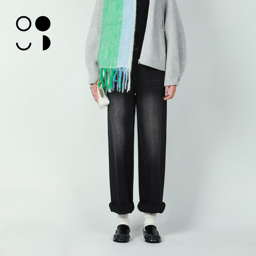 未知未觉25冬新直筒宽松复古水洗深色休闲百搭牛仔裤女W441K21677