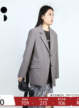 未知未觉高级感直筒宽松落肩袖绵羊毛休闲西装外套女W432X14521