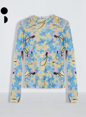 未知未觉2025秋新品原创设计感数码印花长袖打底T恤女W434T16561