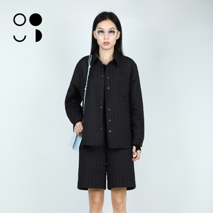 未知未觉简约直筒宽松长袖竖条压线衬衫式加厚棉袄女W435A16302