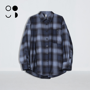 未知未觉复古宽松长袖渐变廓形松弛感休闲格子衬衫女W441C16531