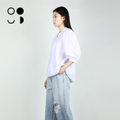 纯棉气质衬衫 未知未觉2025秋新品 通勤圆领套头灯笼袖 女W431Z11557