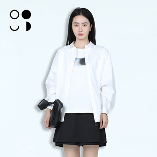 上衣设计感POLO领衬衣W514C11608 WELKIN&WZWJ2026春纯棉白色衬衫