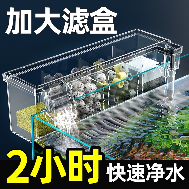 鱼缸过滤器亚克力过滤盒净水循环三合一滴流盒小鱼缸壁挂系统小型