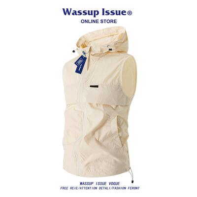 WASSUP ISSUE美式冰丝无袖连帽马甲男款夏季高级感痞帅背心外套男