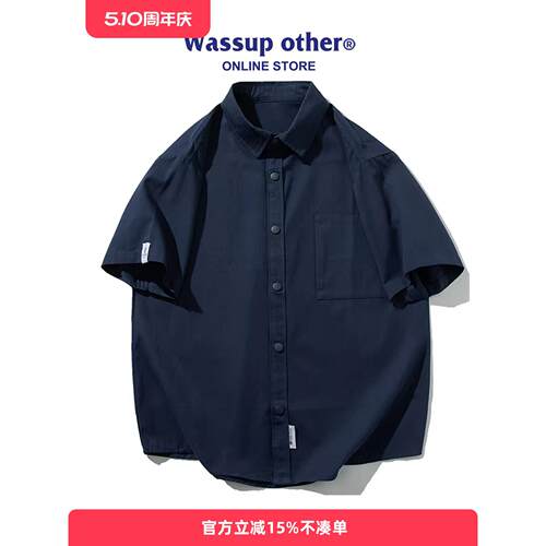WASSUP OTHER日系休闲纯色短袖衬衫男夏季2026新款情侣款潮牌上衣