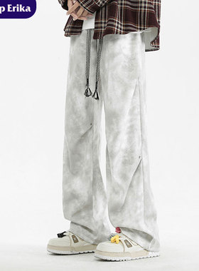 WASSUP ERIKA日系脏脏休闲裤男款夏季垂感直筒裤子高街阔腿长裤男