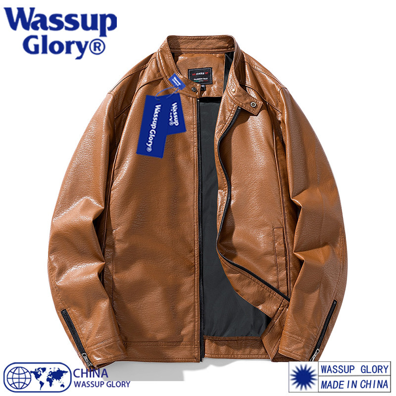 WASSUP GLORY机车pu皮衣夹克男春秋款新款加厚立领外套休闲男装潮