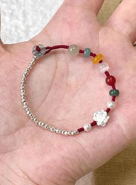 中式多宝莲花蝴蝶碎银手链