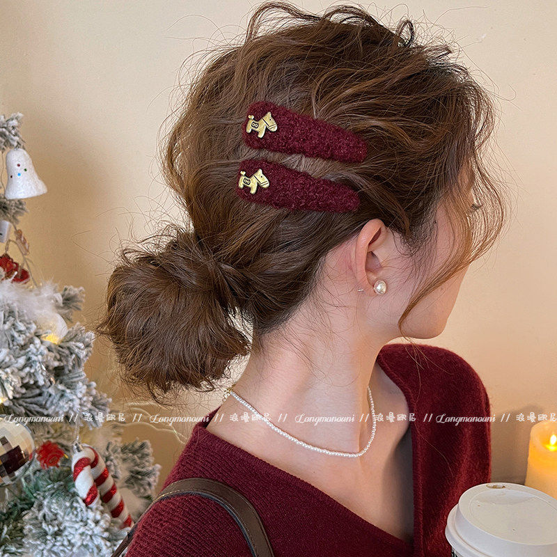 洋红毛绒发夹女2025新款