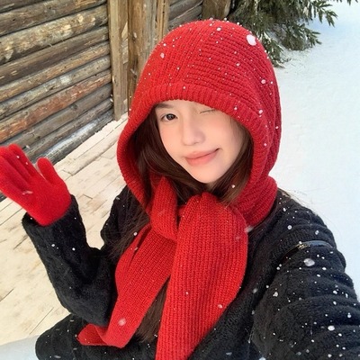 红色巴拉克拉法帽女秋冬