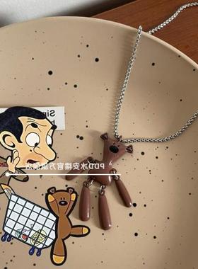 憨豆先生泰迪熊项链卫衣链女ins嘻哈设计感小众长款钛钢毛衣链男